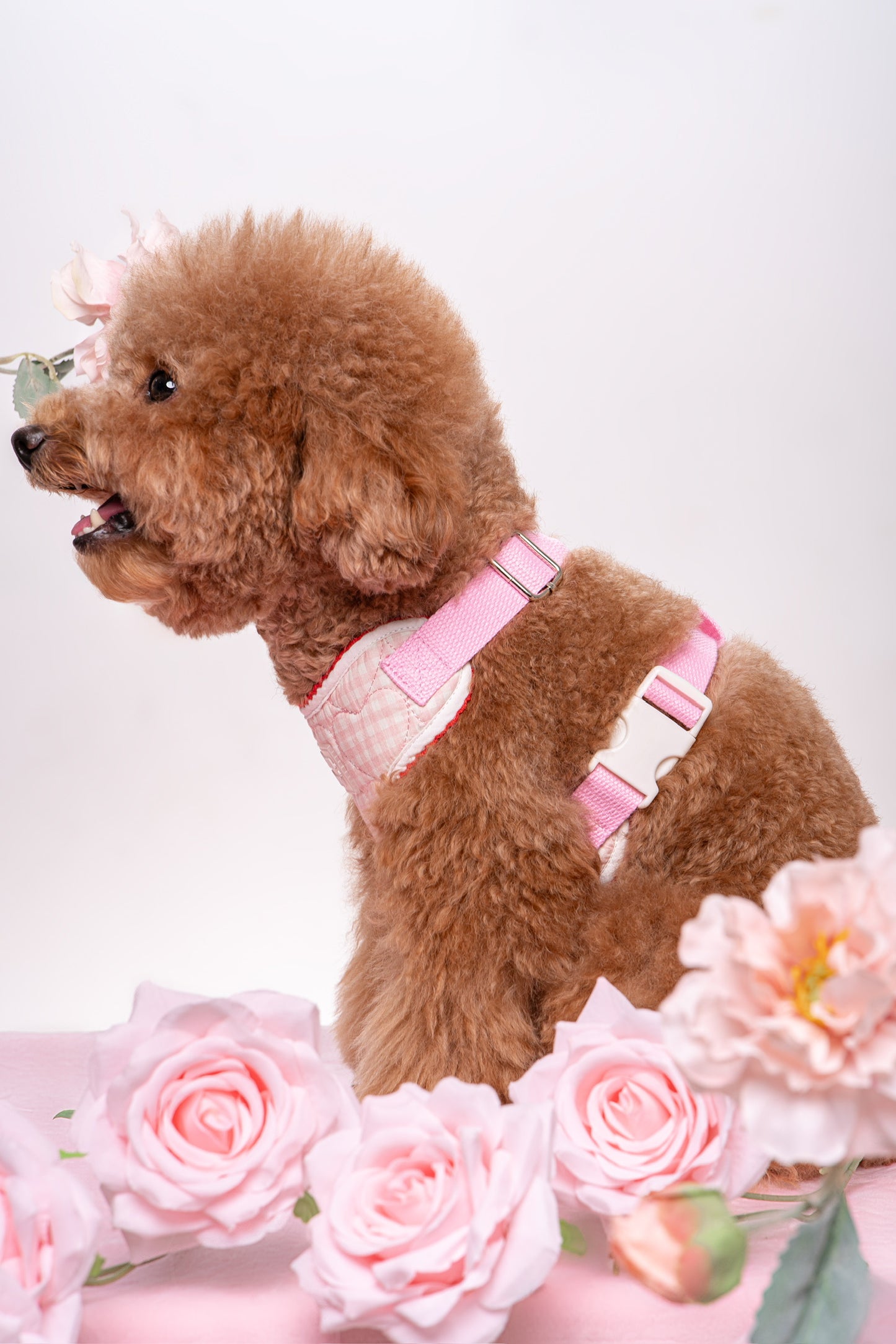 Quilted Gingham Heart Pink Adjustable Neck HARNESS