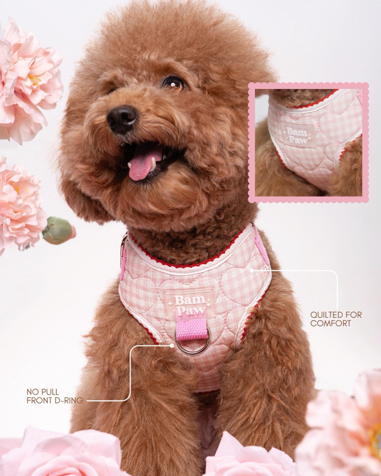 Quilted Gingham Heart Pink Adjustable Neck HARNESS